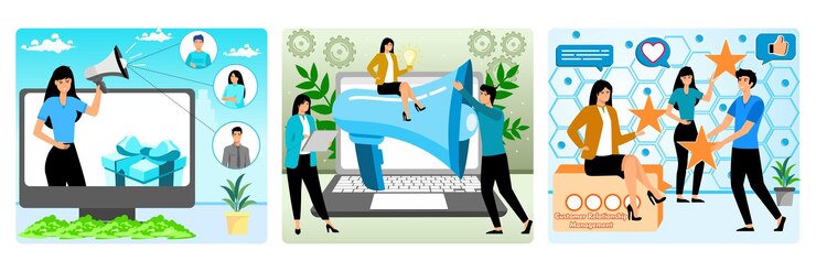 Vector marketing digital trabajo en equipo e innovación gestión de las relaciones con los clientes