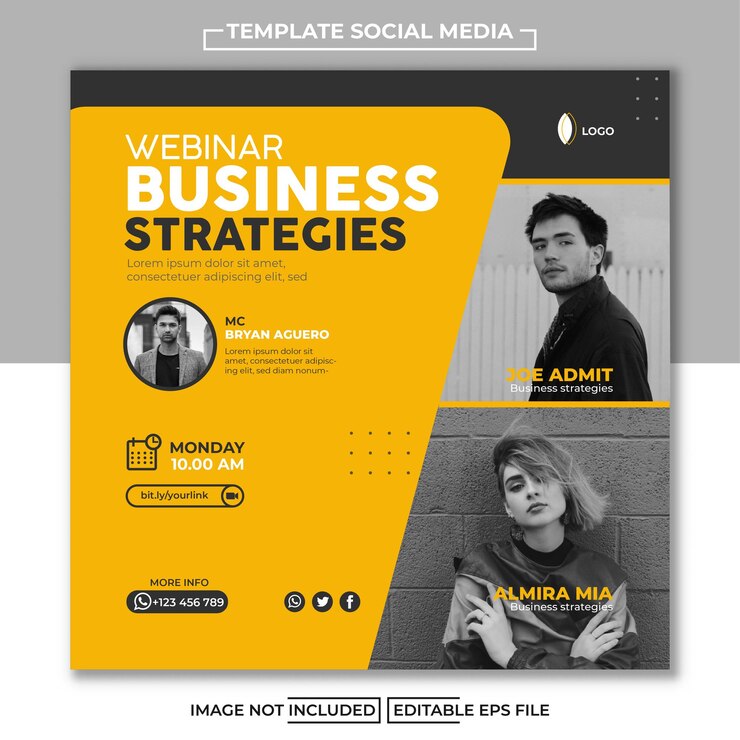 marketing empresarial con plantilla de publicación de redes sociales de fondo amarillo