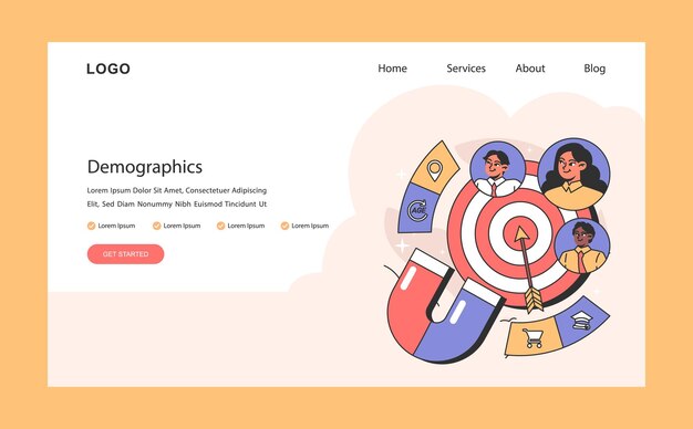 Marketing de precisión conceptual dirigido a la demografía ilustrado con diversas personas y