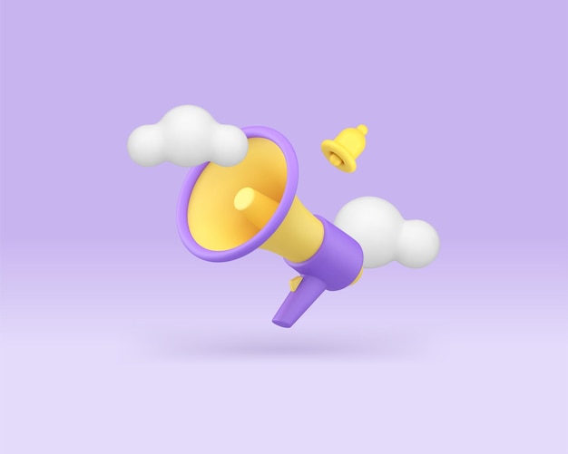 Marketing publicidad anunciar mensaje comercial en voz alta difusión megáfono 3D icono vector
