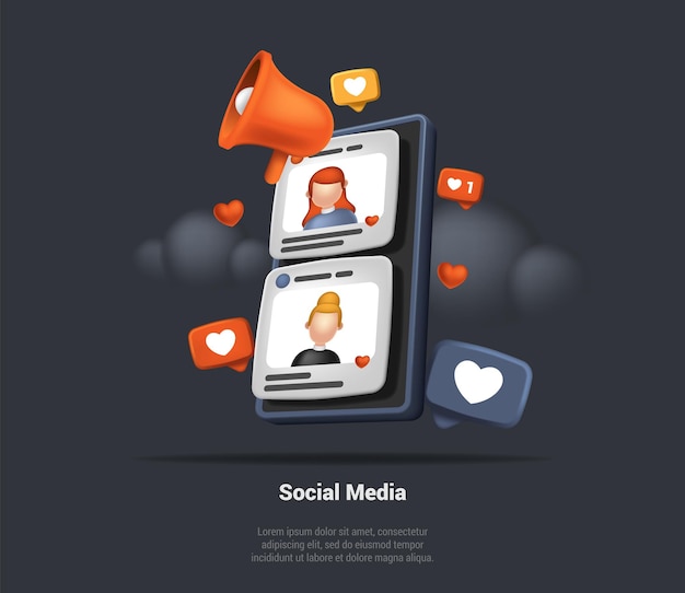 Marketing en redes sociales y concepto de promoción en línea Los gerentes de SMM desarrollan una estrategia exitosa Embudo de marketing Generación de leads Avatares de mujeres en la pantalla del teléfono inteligente Representación 3D Ilustración vectorial