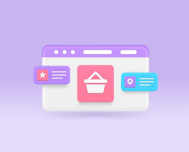 Marketplace compras en línea página web bienes navegación compra búsqueda 3d icono vector realista
