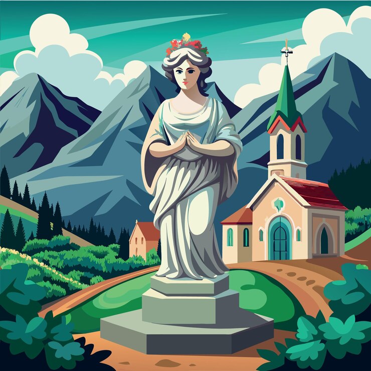 Vector mármol en una vieja estatua histórica en la iglesia de lungern, suiza