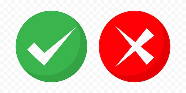Marque y cruce los iconos. Marcas de verificación. Iconos de marca de verificación y marca X. Iconos vectoriales de marca de verificación. Signos de casilla de verificación