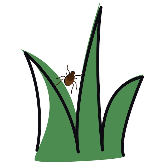 Marque en la ilustración de vector plano de hierba verde Insecto de garrapata de peligro en hierba Ilustración de cuidado de la salud