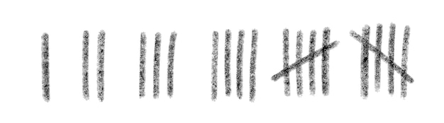 Marque las líneas numéricas en la pared. palos dibujados a mano para contar el tiempo en prisión. conjunto de diseño de ilustración vectorial.