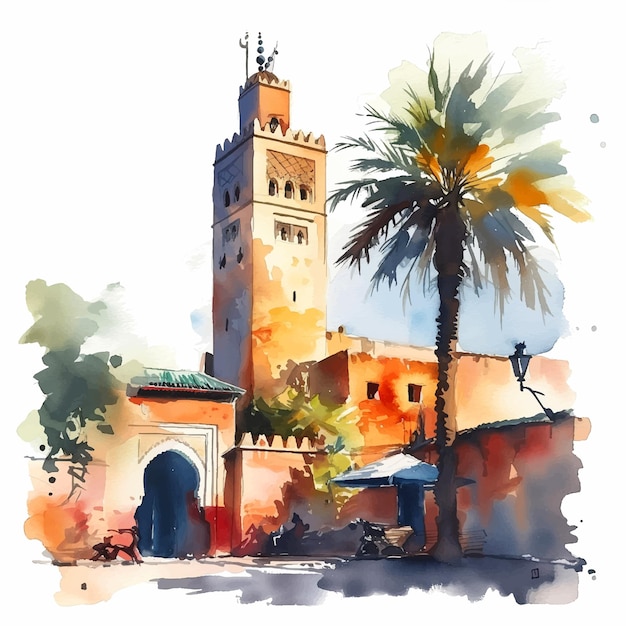 Marrakech marruecos acuarela ilustración de pintura