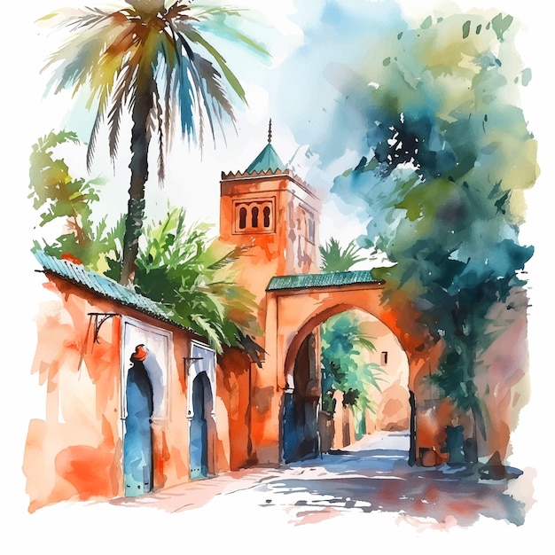 Vector marrakech marruecos acuarela ilustración de pintura