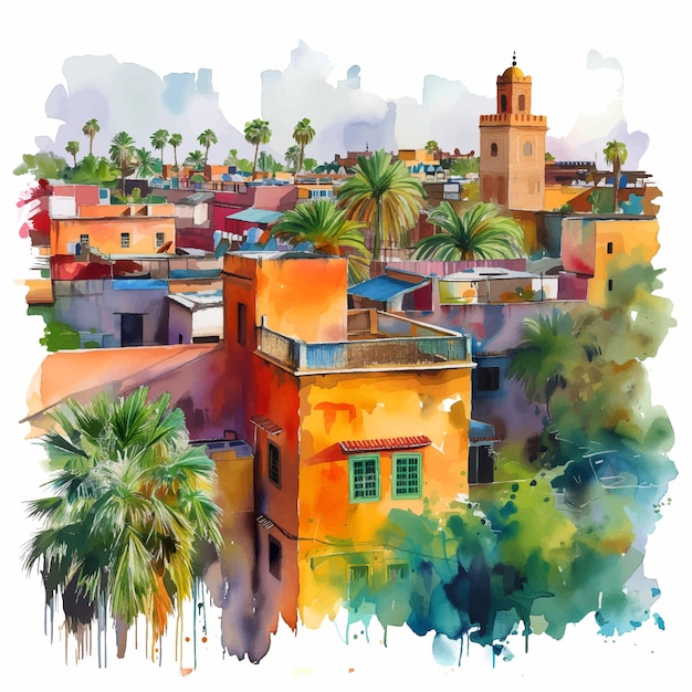 Vector marrakech marruecos acuarela ilustración de pintura