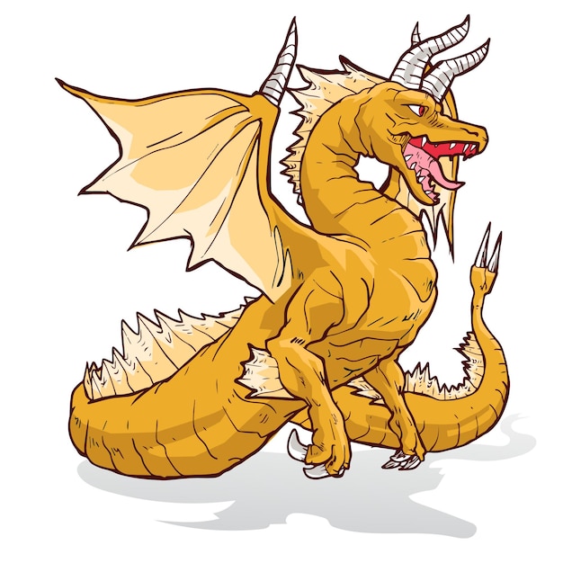 Vector marrón, amarillo, dragón, bestia, monstruo, ilustración