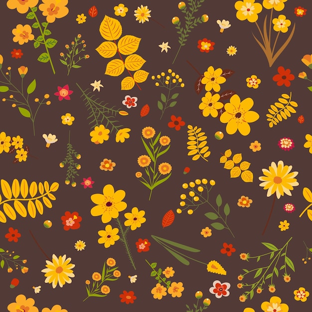 Marrón otoño fondo transparente hojas flores patrón vector