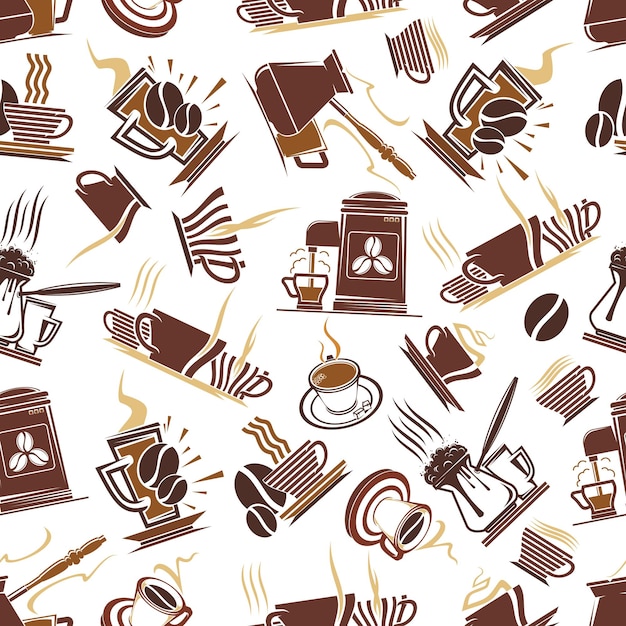 Vector marrón de patrones sin fisuras de bebidas de café