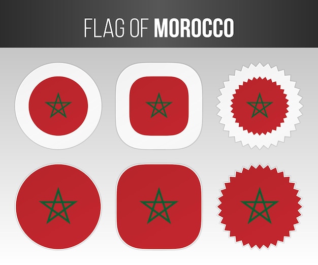 Marruecos bandera etiquetas insignias y pegatinas Ilustración banderas de Marruecos aislado