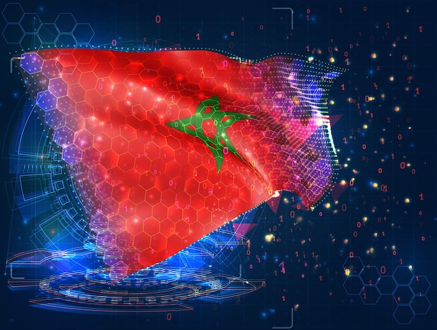 Marruecos vector bandera objeto 3D abstracto virtual de polígonos triangulares sobre un fondo azul