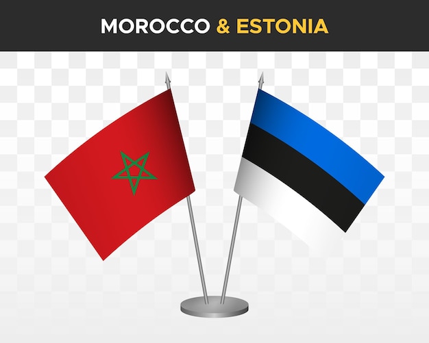 Marruecos vs estonia banderas de escritorio maqueta aislado 3d vector ilustración banderas de mesa marroquíes