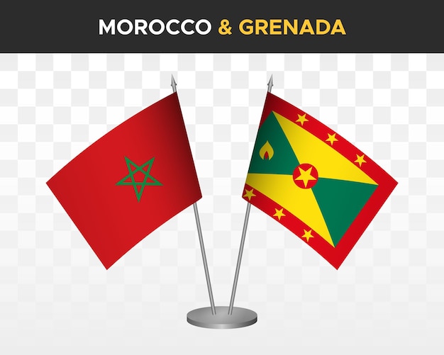 Marruecos vs granada escritorio banderas maqueta aislado 3d vector ilustración marroquí mesa banderas