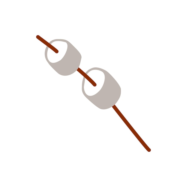 Marshmallow on Stick Vector Flat Ilustración de dibujos animados aislada sobre fondo blanco Sabroso y dulce Asado Desierto para picnic parrilla fiesta fogata Arte gráfico para volante Sticker Diseño Objeto
