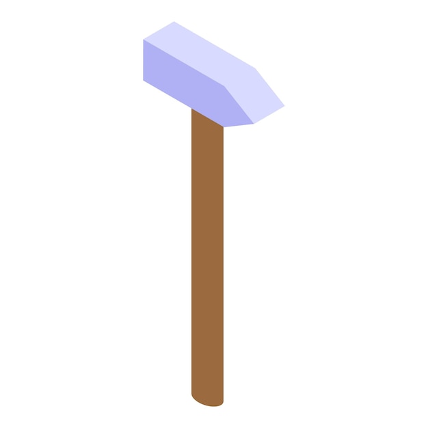 Martillo de construcción de pie con mango de madera icono isométrico