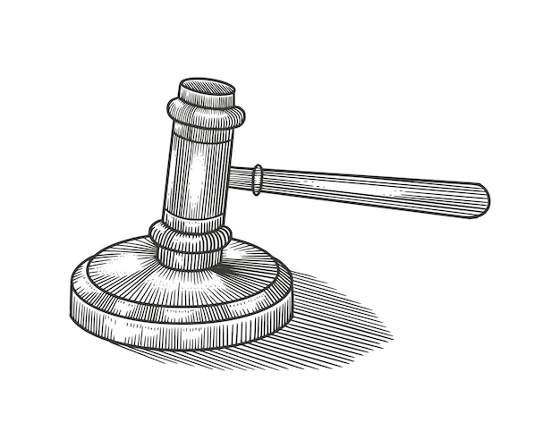 Vector martillo para la justicia. estilo de dibujo de grabado vintage. ilustración vectorial