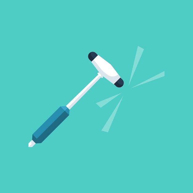 Martillo neurológico aislado sobre fondo blanco Ilustración vectorial Diseño plano Equipo médico Reflejo de neurología