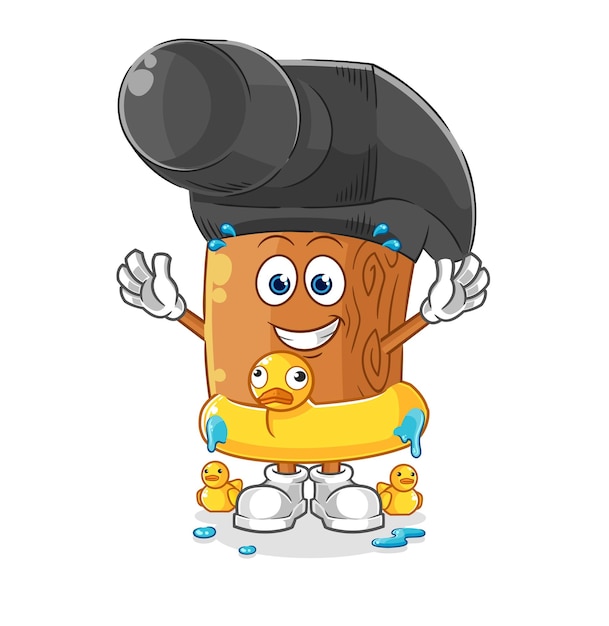 Martillo con vector de mascota de dibujos animados de pato boya de dibujos animados
