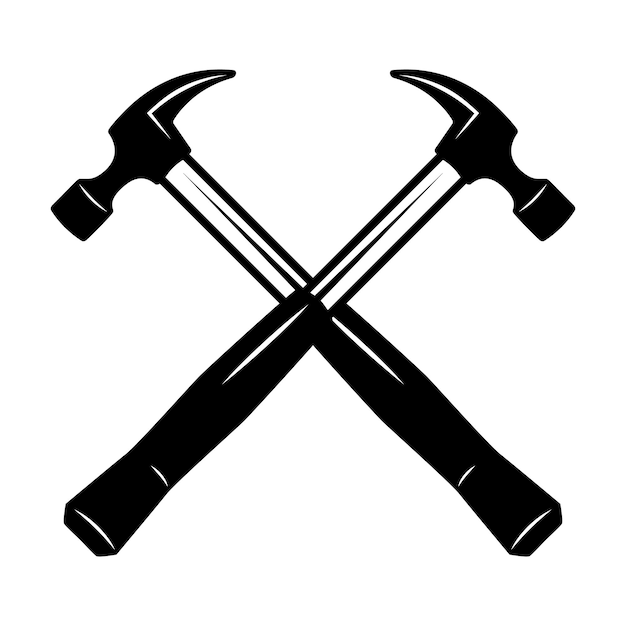 Martillos cruzados. Elemento de diseño de carteles, folletos, tarjetas, pancartas. Ilustración vectorial