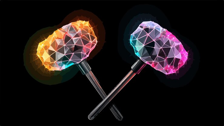 Vector martillos de minería de malla felices con efecto de brillo brillante