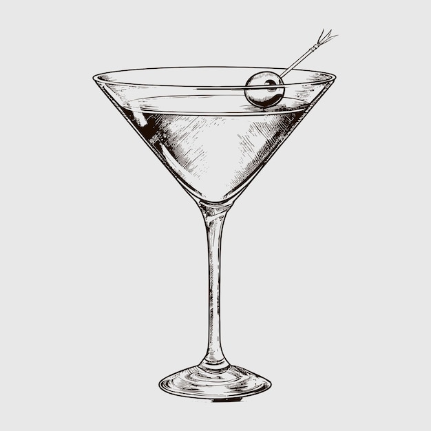 Martini cóctel bebida vector ilustración dibujado boceto grabado ilustración