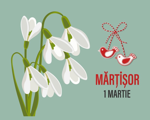 Martisor Fiesta tradicional de primavera moldava y rumana Ropa de gotas de nieve blancas