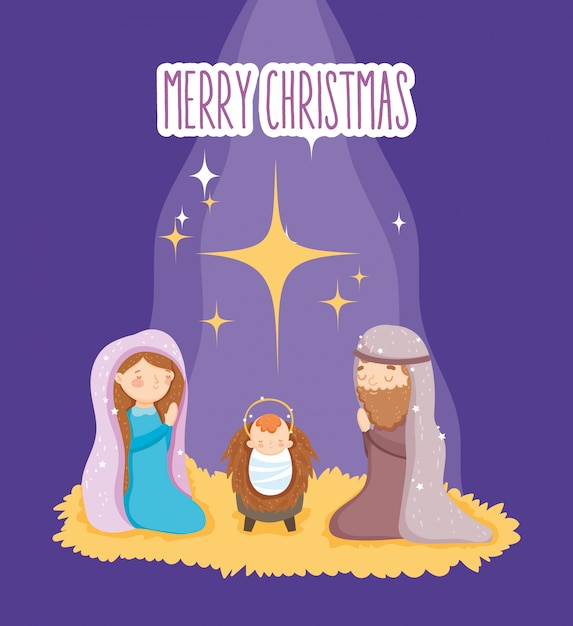 Vector mary joseph y baby pesebre natividad, feliz navidad