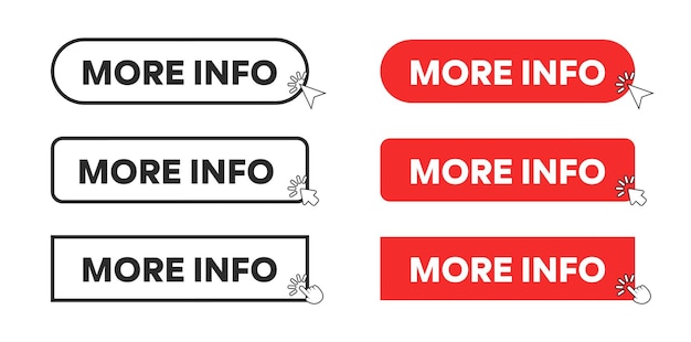 Más botón de información en rectángulo rojo e ilustración vectorial de estilo de contorno