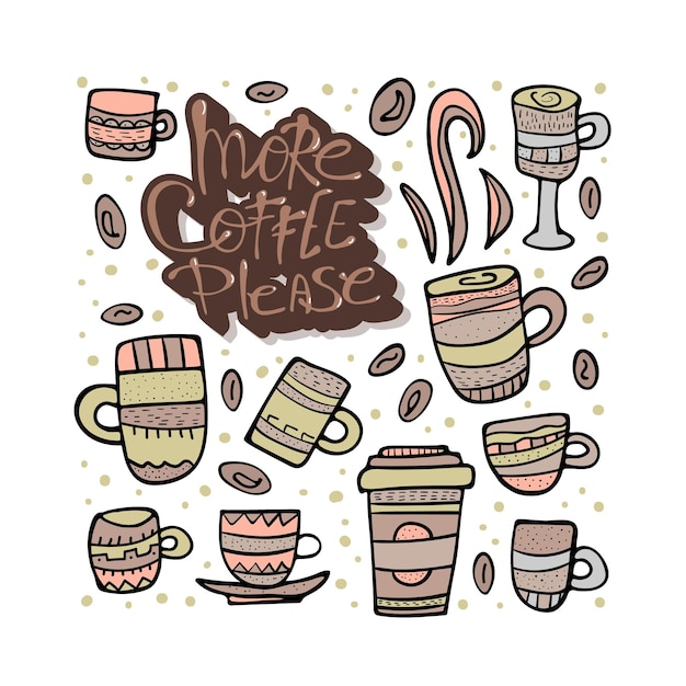 Vector más café por favor letras ilustración vectorial