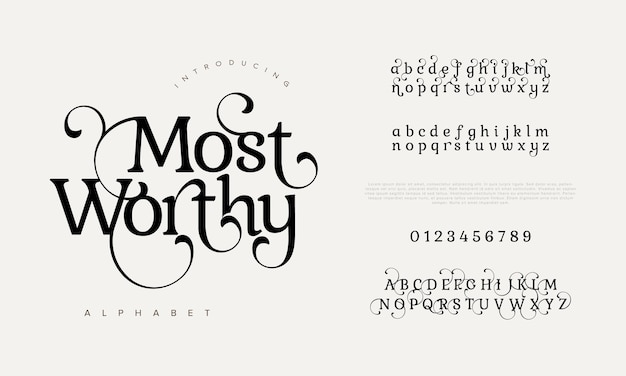 Más digno de lujo premium elegantes letras del alfabeto y tipografía de boda fuente serif clásica