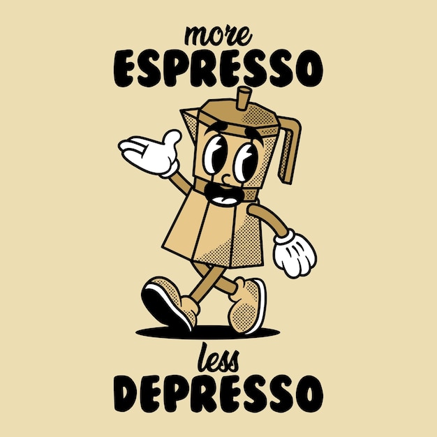 Más expreso menos depresión una animada cafetera alegre