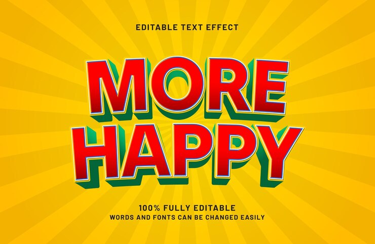 Vector más feliz efecto de texto editable en estilo de texto simple y moderno