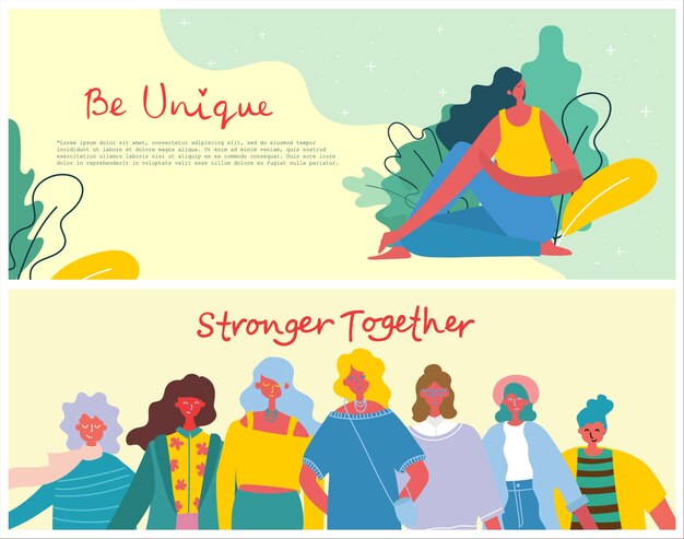 Más fuertes juntos. Concepto femenino y diseño de empoderamiento de la mujer