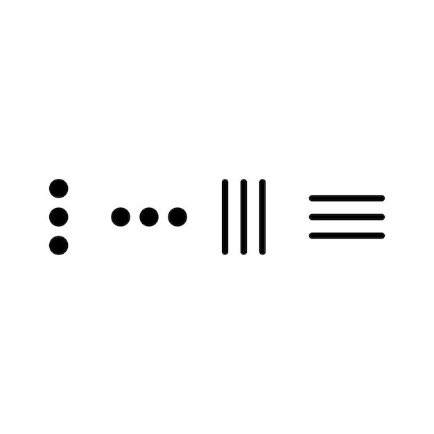 Más icono de menú vector Símbolo negro sobre fondo blanco Recursos de estilo plano Elemento gráfico