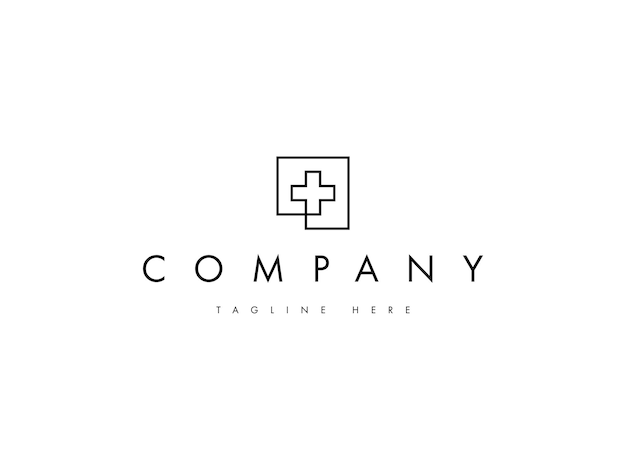 más médico con diseño de logotipo de línea cuadrada