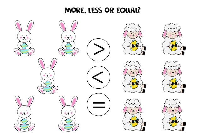 Más menos igual con los corderos y conejos de Pascua de dibujos animados