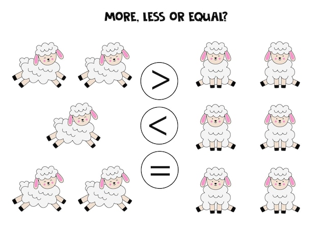 Más menos igual con lindos corderos de Pascua Juego de matemáticas