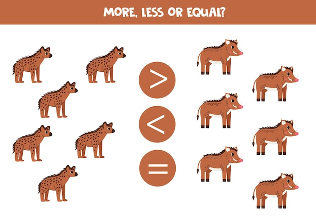 Más menos o igual con los animales africanos de dibujos animados