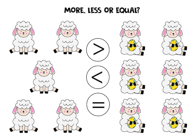 Más menos o igual con dibujos animados lindos ovejas de Pascua