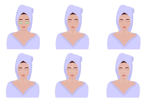 Vector masaje gua sha líneas de masaje en la cara instrucciones sobre cómo hacer un masaje facial