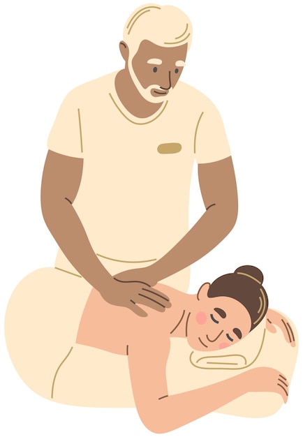 Vector un masajista le da un masaje a una mujer en un salón de masajes