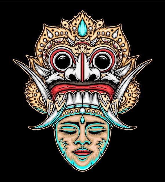 Máscara balinesa tradicional. Vector premium