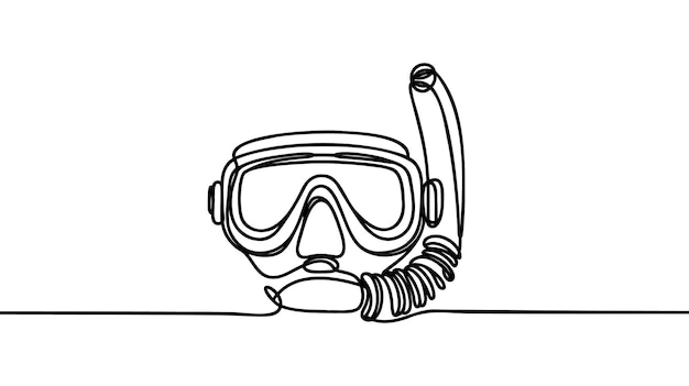 Máscara de buceo de dibujo continuo de una línea con snorkel Máscara de busto y snorkel para nadar Ilustración vectorial