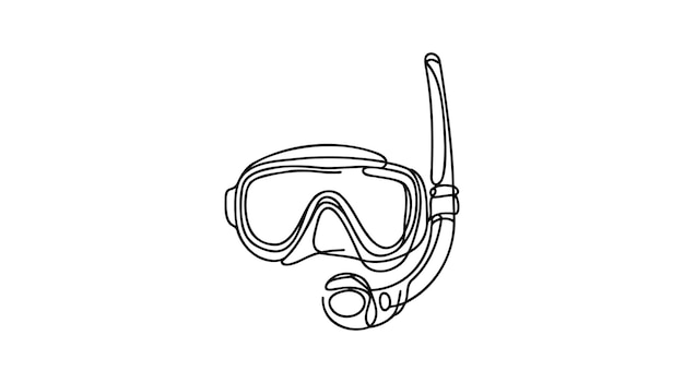 Máscara de buceo de dibujo continuo de una línea con snorkel Máscara de busto y snorkel para nadar Ilustración vectorial