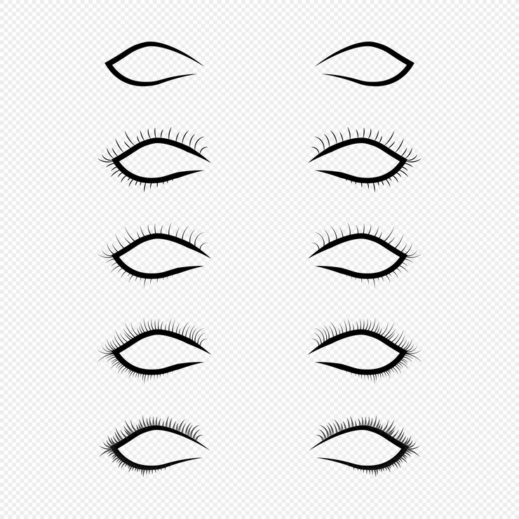Vector mascara cara maquillaje ojos cerrados chica con pestañas negras conjunto de vectores de pestañas