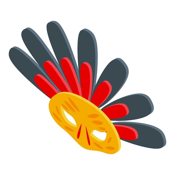 Vector máscara de carnaval con plumas ilustración isométrica