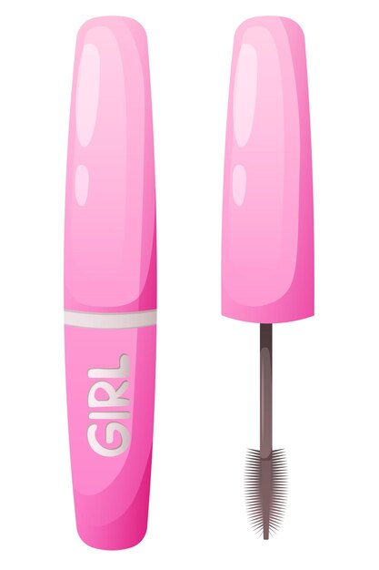 Mascara en color rosa de moda Cosméticos decorativos para los ojos para niñas muñecas princesas Ilustración vectorial en estilo de dibujos animados Vector llamativo